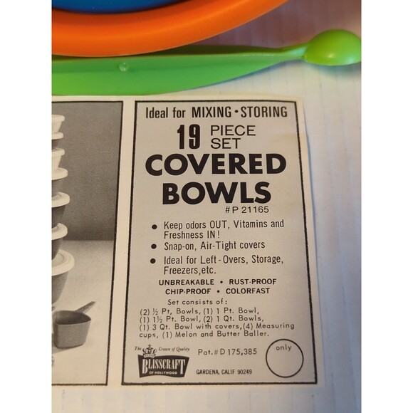 Blisscraft of Hollywood Nesting Bowls Lids 19 Piece Set Vintage Mixing Storing - Picture 3 of 12